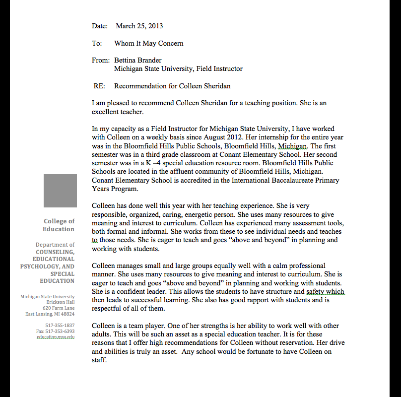 Letter Of Recommendation Working With Special Needs from colleensheridan.weebly.com